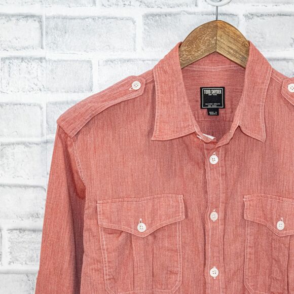 TODD SNYDER NY Men's Button up Shirt in Coral red Cotton Size Medium - Picture 4 of 6